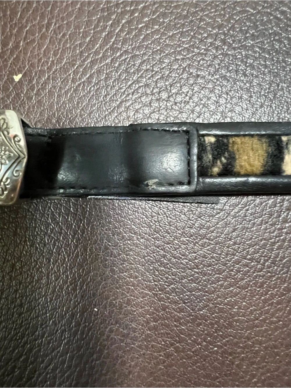 Vintage Brighton Leopard Print Faux Fur Belt w/ Silver Buckle Size 28 B7903 USA